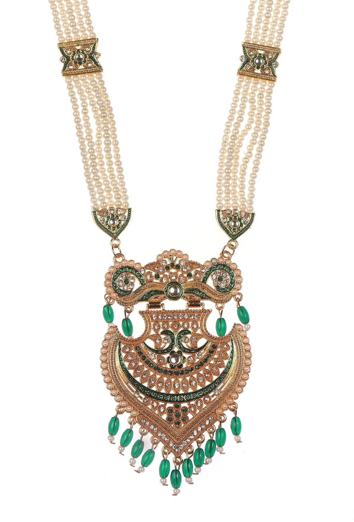 Rajsi Emerald Pearl Pendant Necklace Set