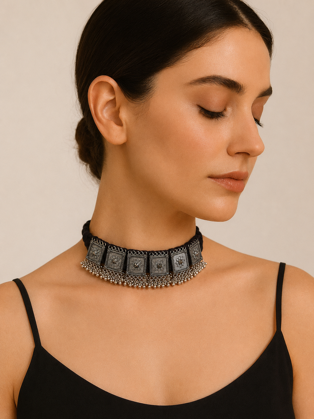 Phool Patti German Silver Choker Necklace