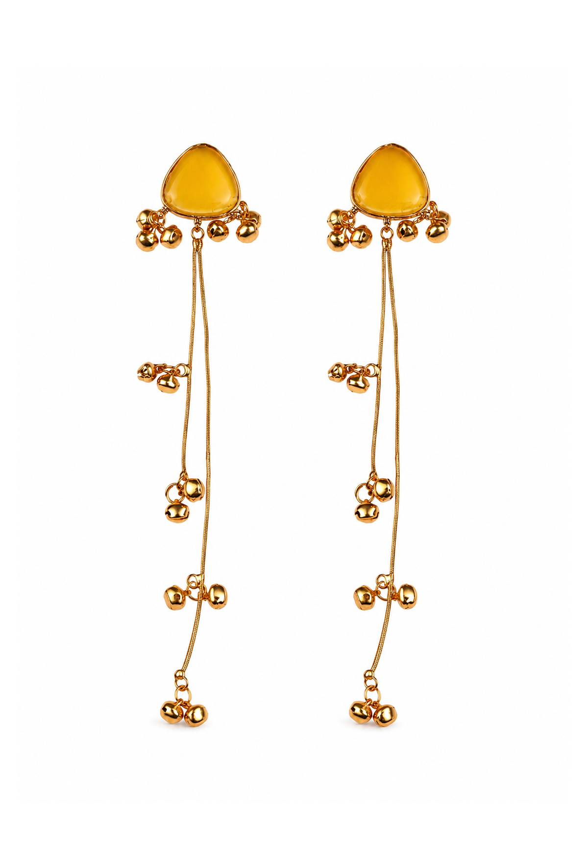 Kashmiri Gold-Tone Yellow Stone Long Dangler Earrings
