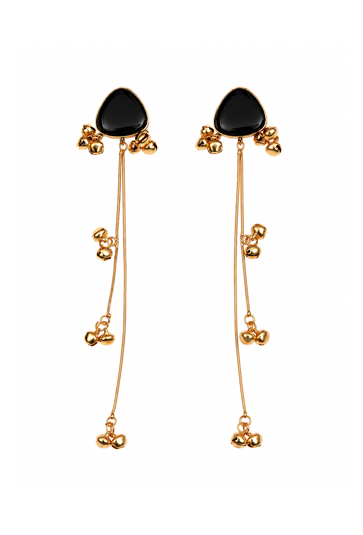 Kashmiri Black Stone Gold-Tone Long Dangler Earrings