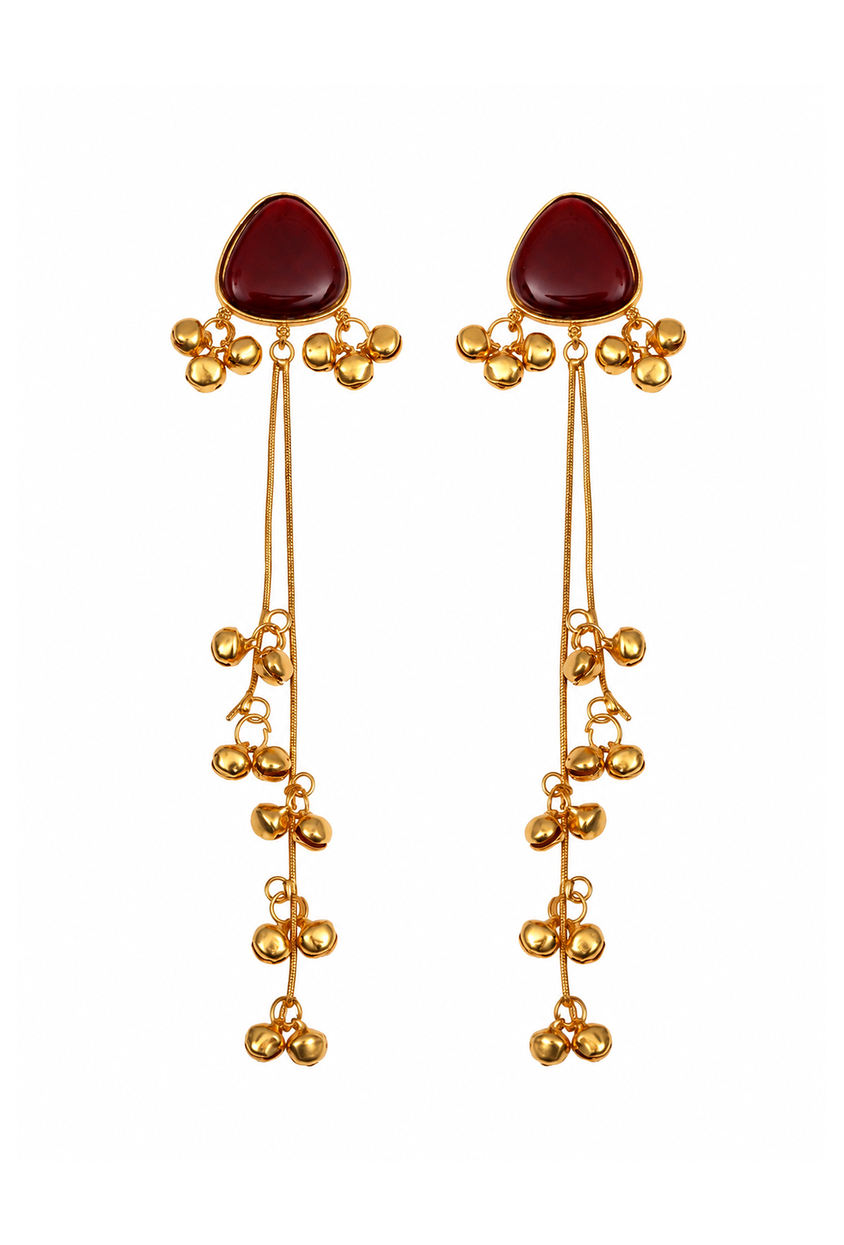 Kashmiri Ruby Red Stone Gold-Tone Long Dangler Earrings