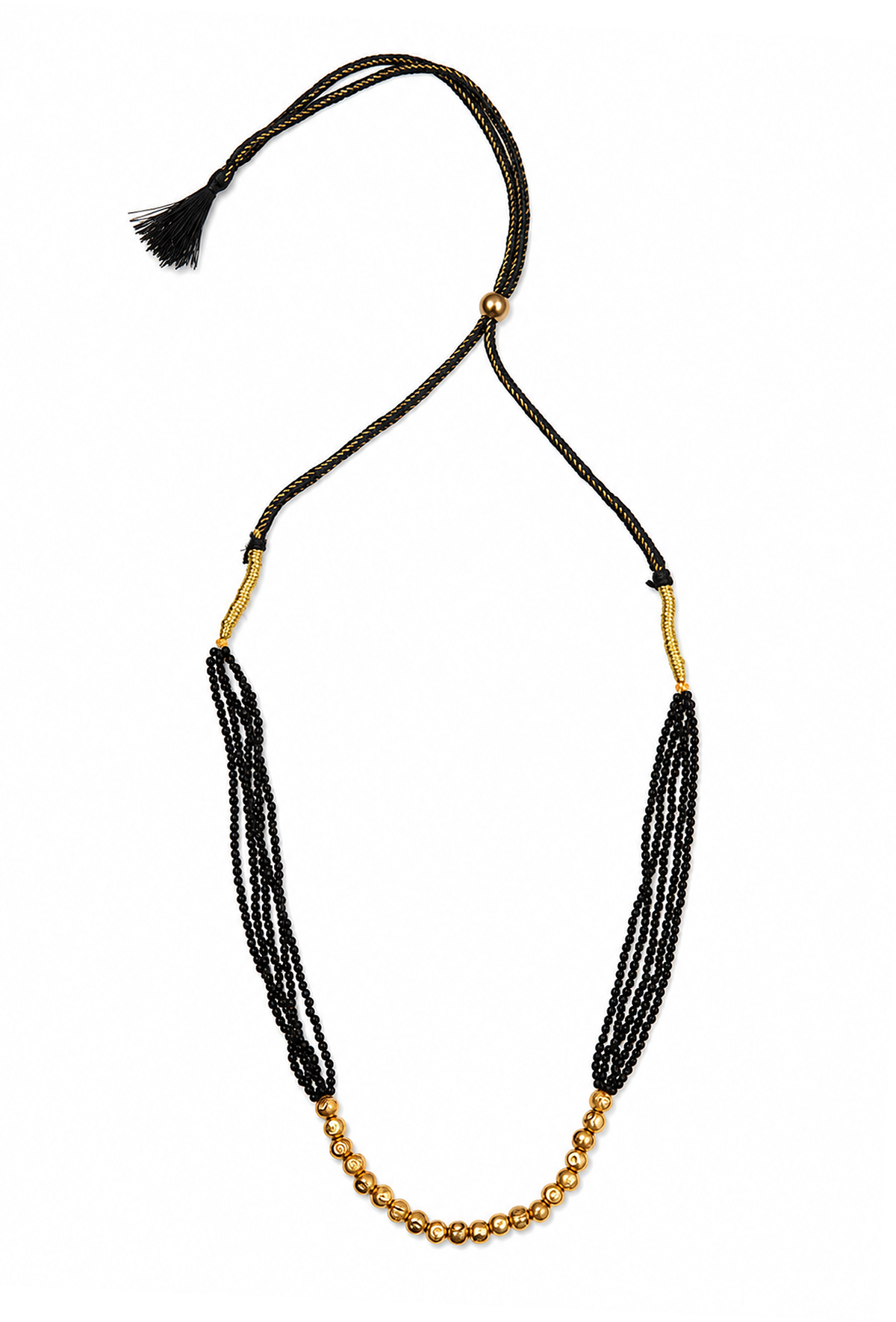 Black Multi-Strand Gold Beaded Necklace