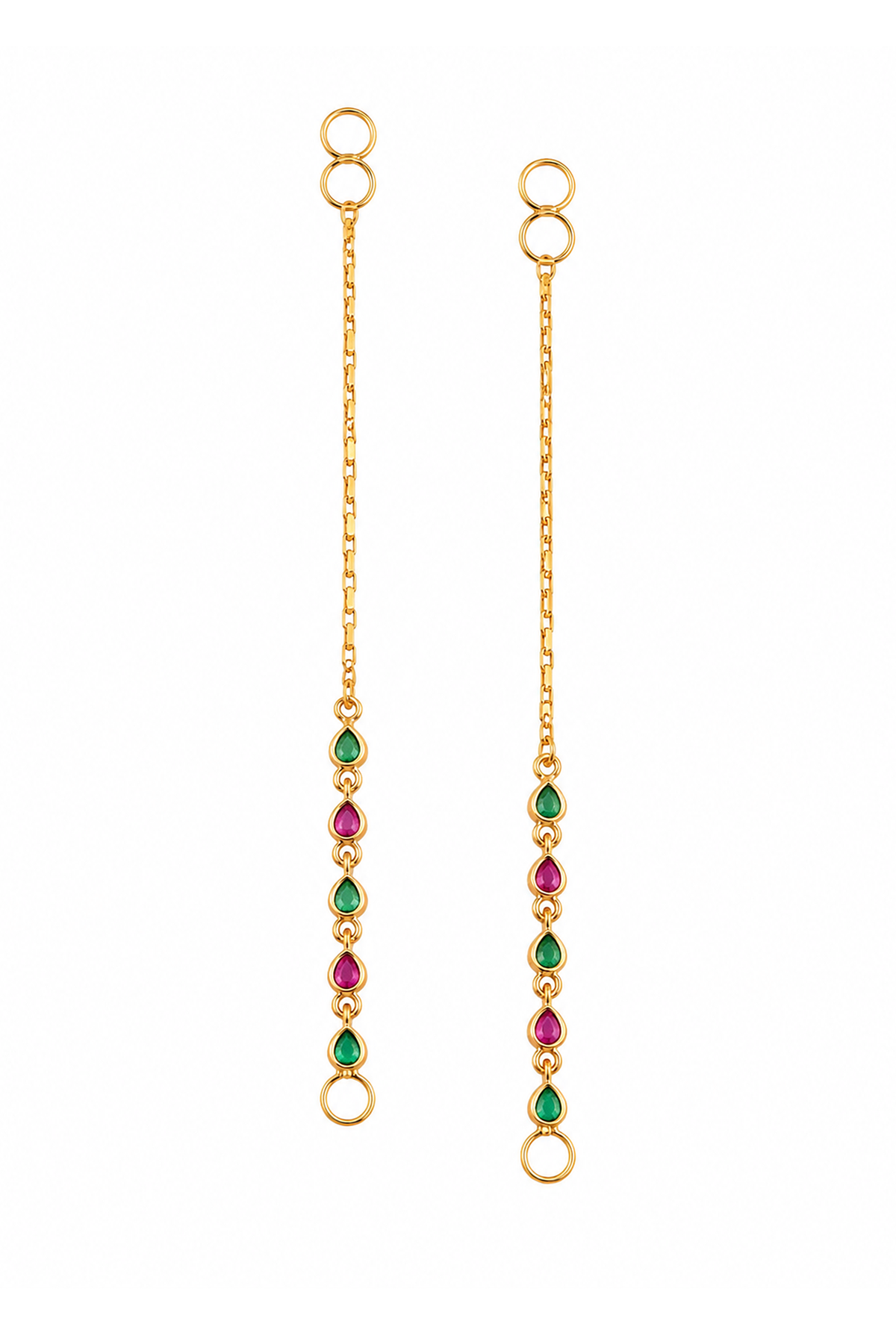 Emerald & Pink Gemstone Long Chain Earchain