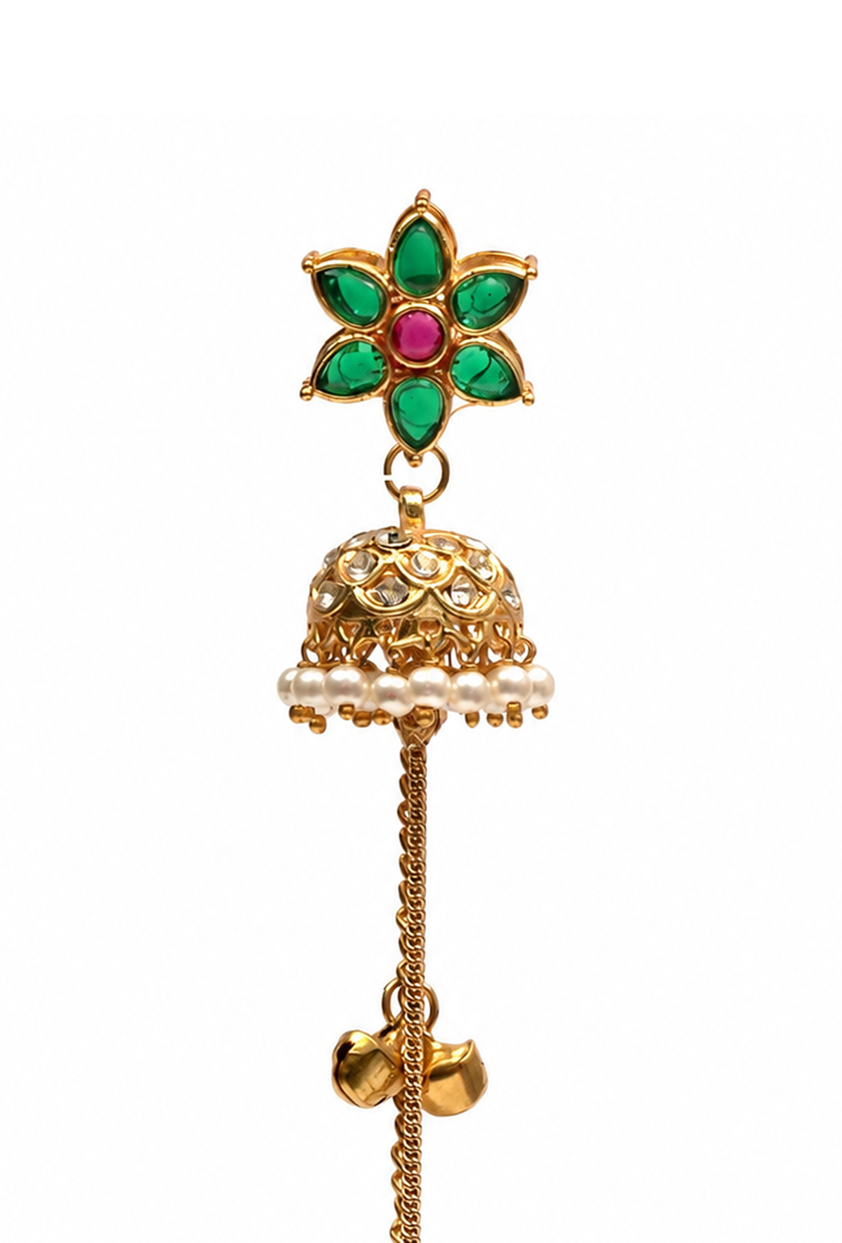 Kashmiri-Inspired Emerald Green Jhumka Long Dangler Earrings