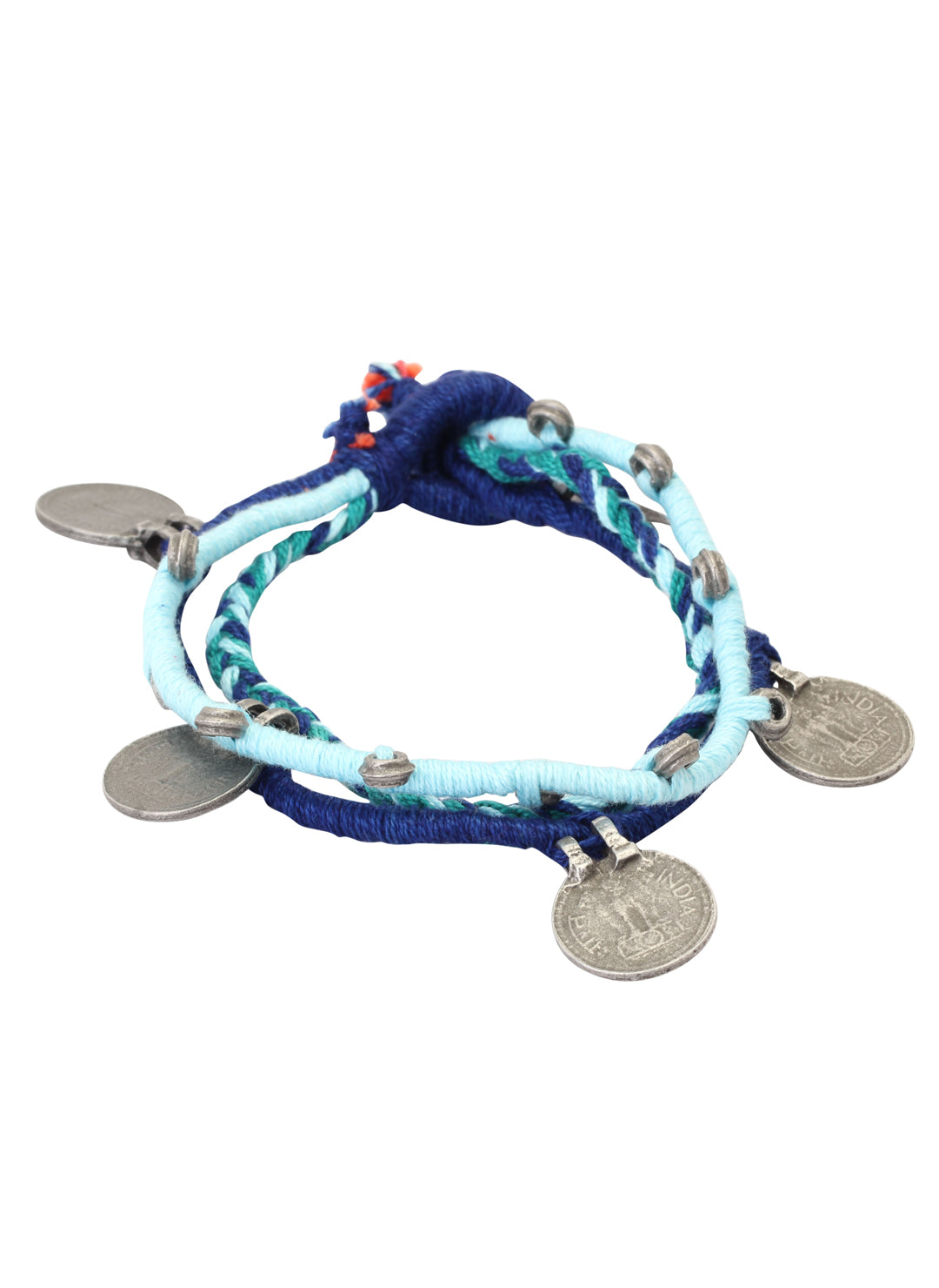 Set of 2: Blue Threaded German Silver Anklet