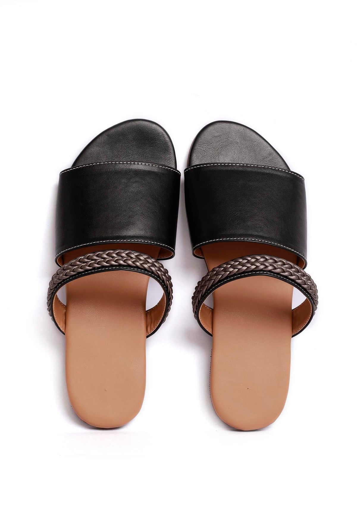 Onyx Black Braided Cruelty Free Leather Sliders サイズ EU35