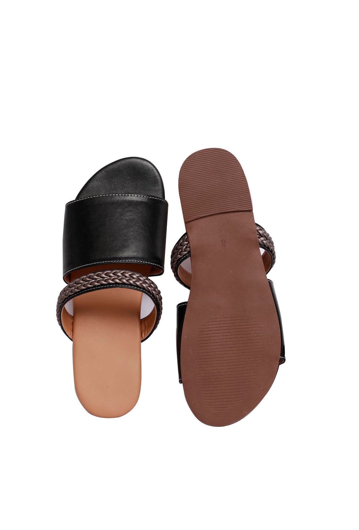 Onyx Black Braided Cruelty Free Leather Sliders サイズ EU38