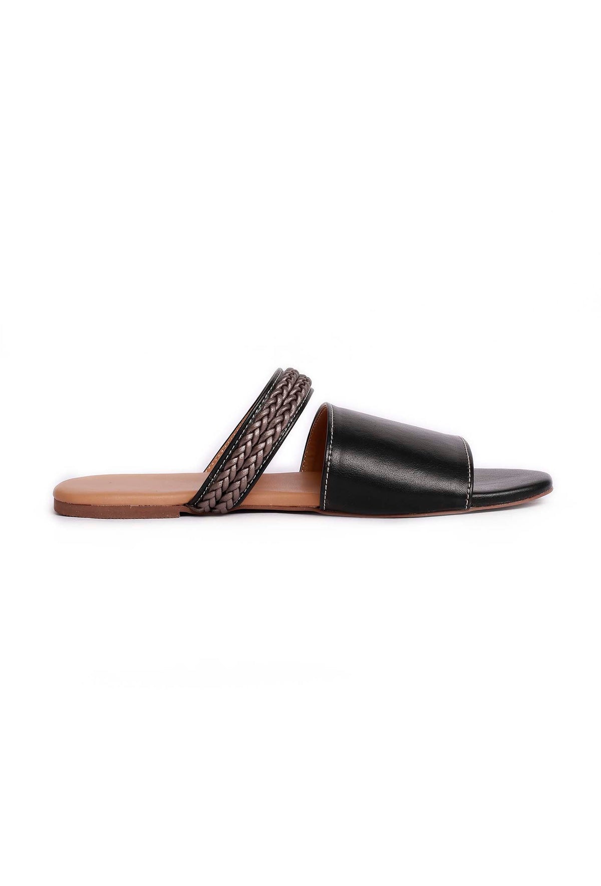 Onyx Black Braided Cruelty Free Leather Sliders サイズ EU40