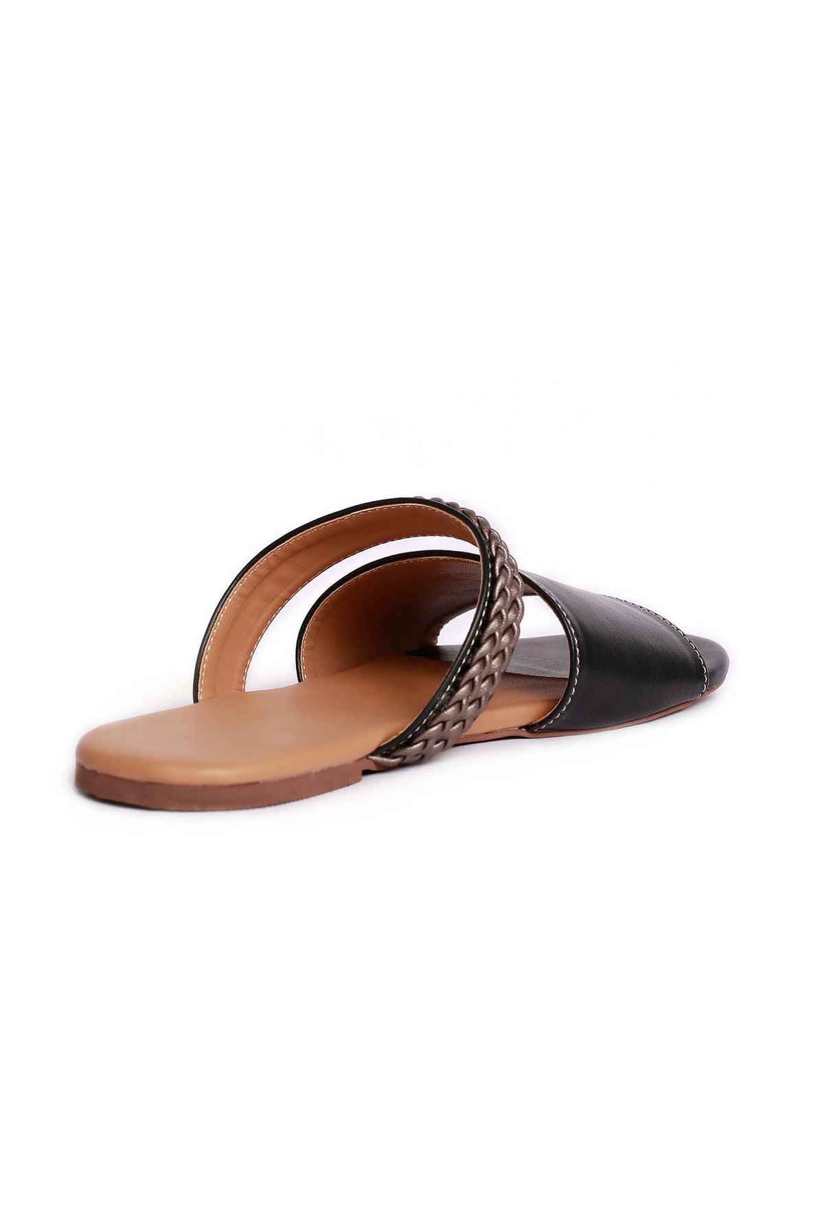 Onyx Black Braided Cruelty Free Leather Sliders サイズ EU35