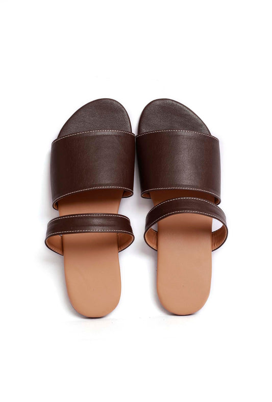 Brunette Brown Cruelty Free Leather Sliders サイズ EU38