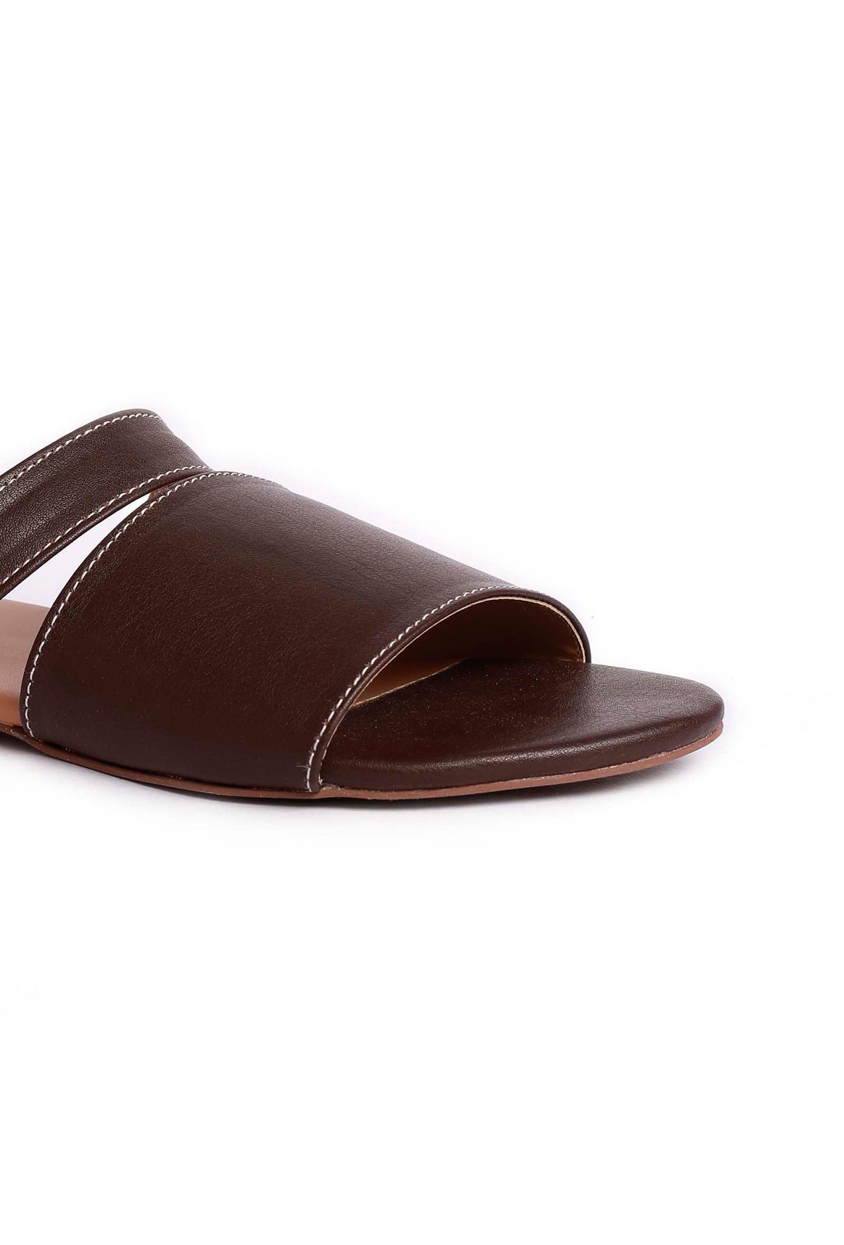 Brunette Brown Cruelty Free Leather Sliders サイズ EU38