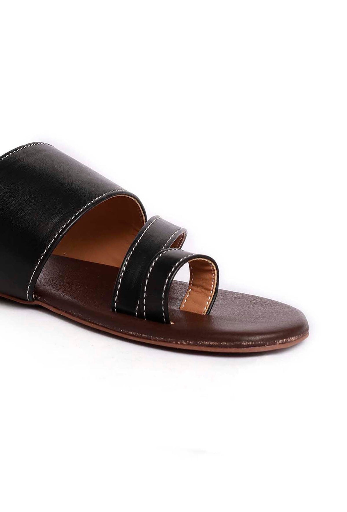 Black Cruelty Free Leather Sliders サイズ EU38