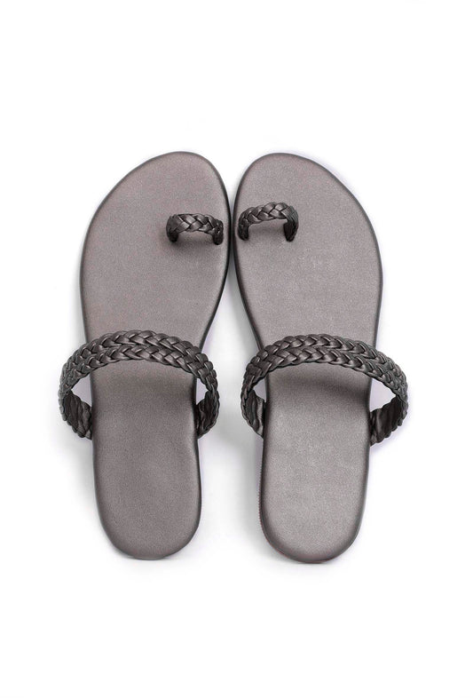 Steel Grey Knotted Cruelty Free Leather Sandals サイズ EU38