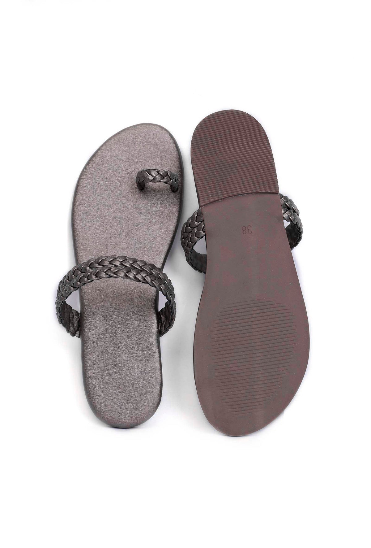 Steel Grey Knotted Cruelty Free Leather Sandals サイズ EU38