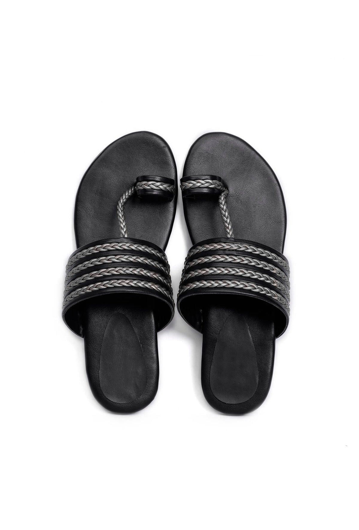 Black Knotted Cruelty Free Leather Kolhapuri Inspired サイズ EU38
