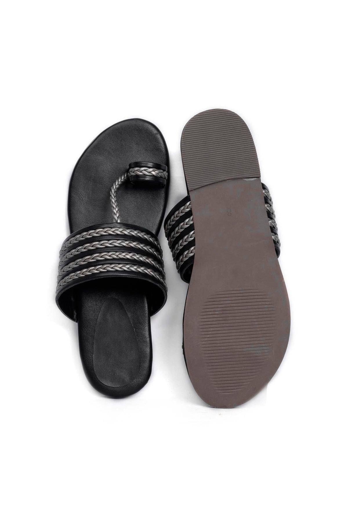 Black Knotted Cruelty Free Leather Kolhapuri Inspired サイズ EU37