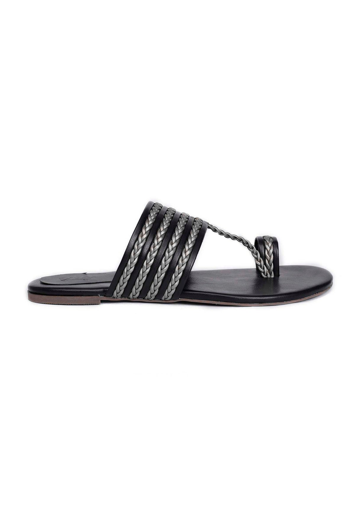 Black Knotted Cruelty Free Leather Kolhapuri Inspired サイズ EU38