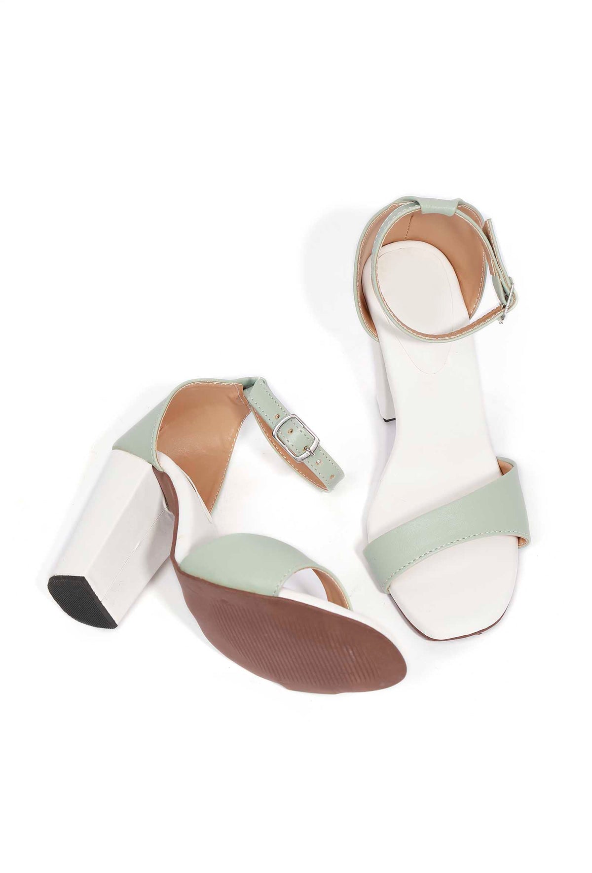 Mint Green Block Color Strap Cushion Padded Heels サイズ EU38