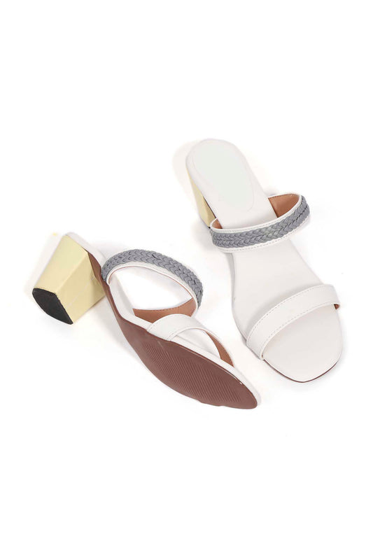Laila Grey and White Strap Cushion Padded Heels サイズ EU38