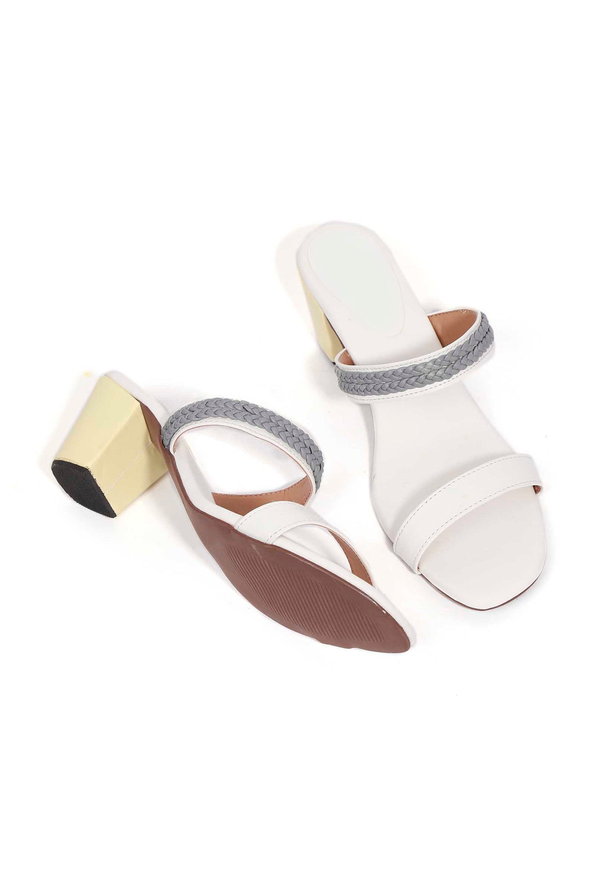 Laila Grey and White Strap Cushion Padded Heels サイズ EU39