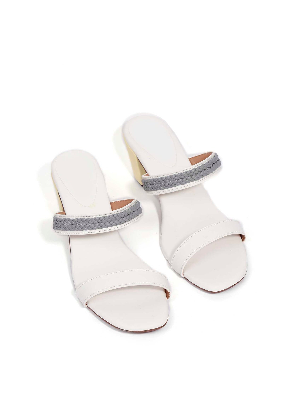 Laila Grey and White Strap Cushion Padded Heels サイズ EU38