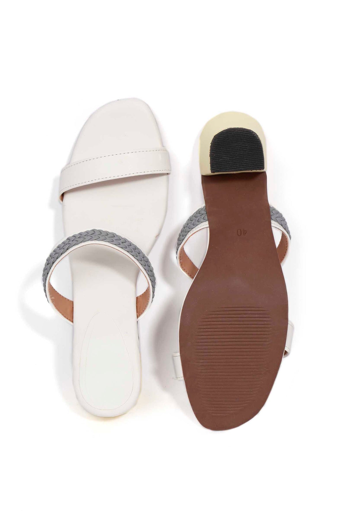 Laila Grey and White Strap Cushion Padded Heels サイズ EU38