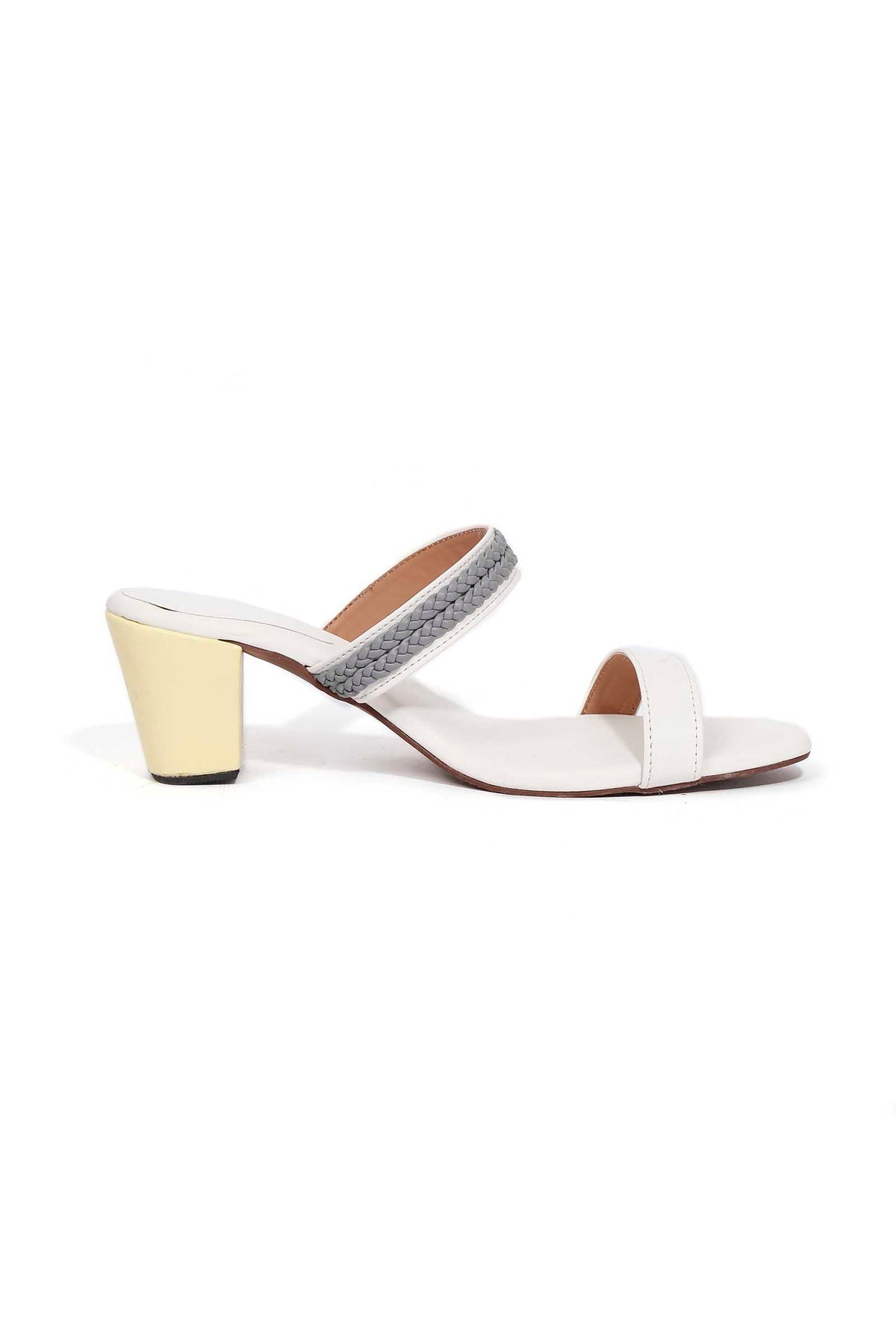 Laila Grey and White Strap Cushion Padded Heels サイズ EU38