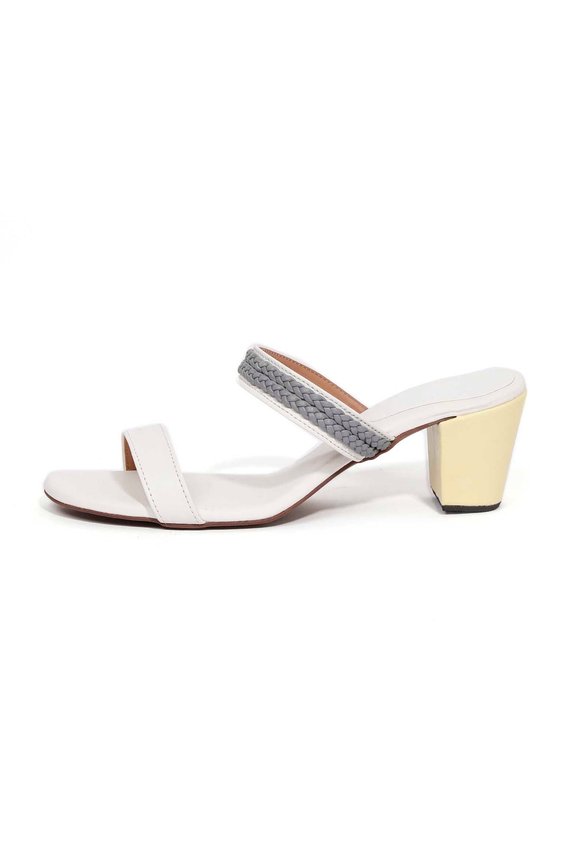 Laila Grey and White Strap Cushion Padded Heels サイズ EU36