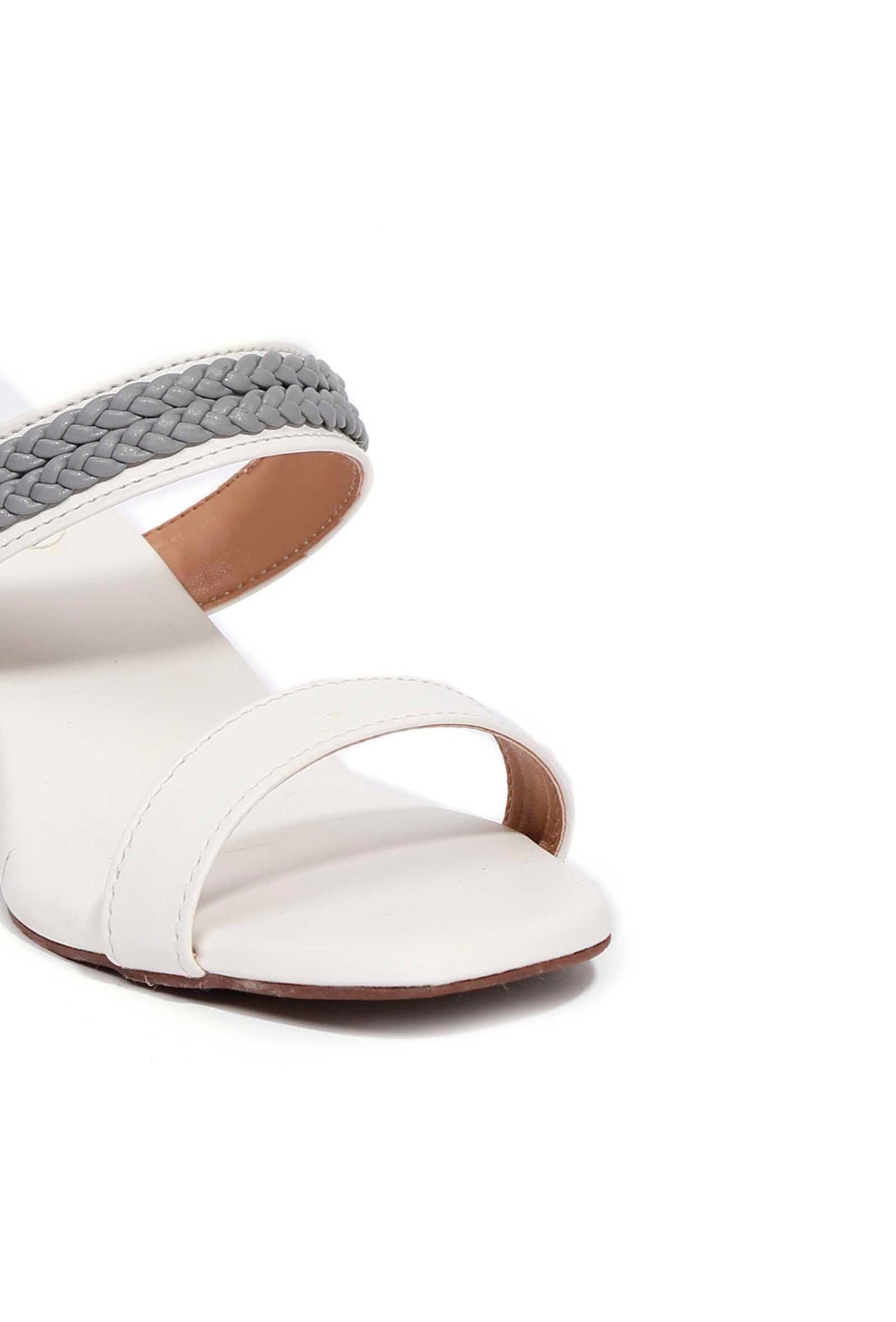 Laila Grey and White Strap Cushion Padded Heels サイズ EU42