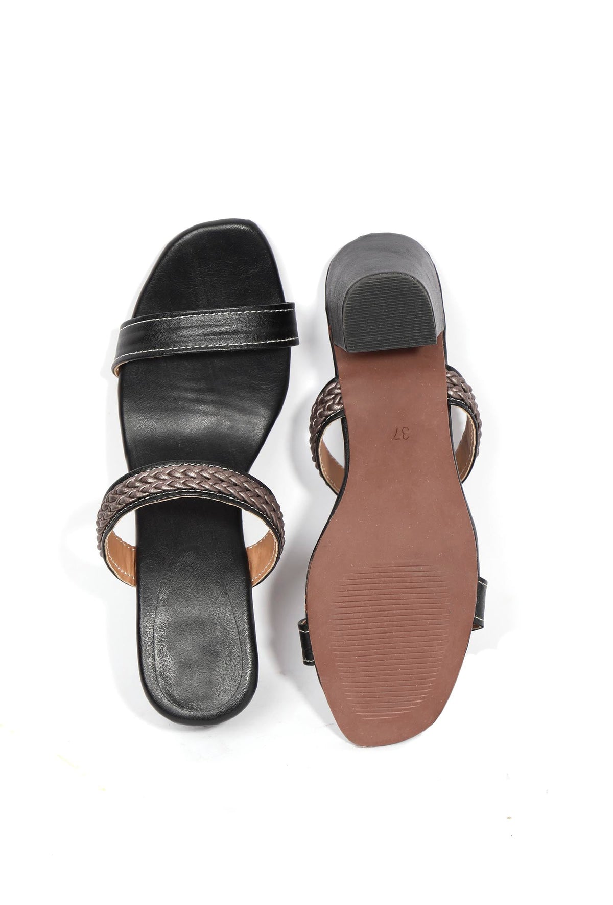 Sara Black Strap Cushion Padded Heels サイズ EU41