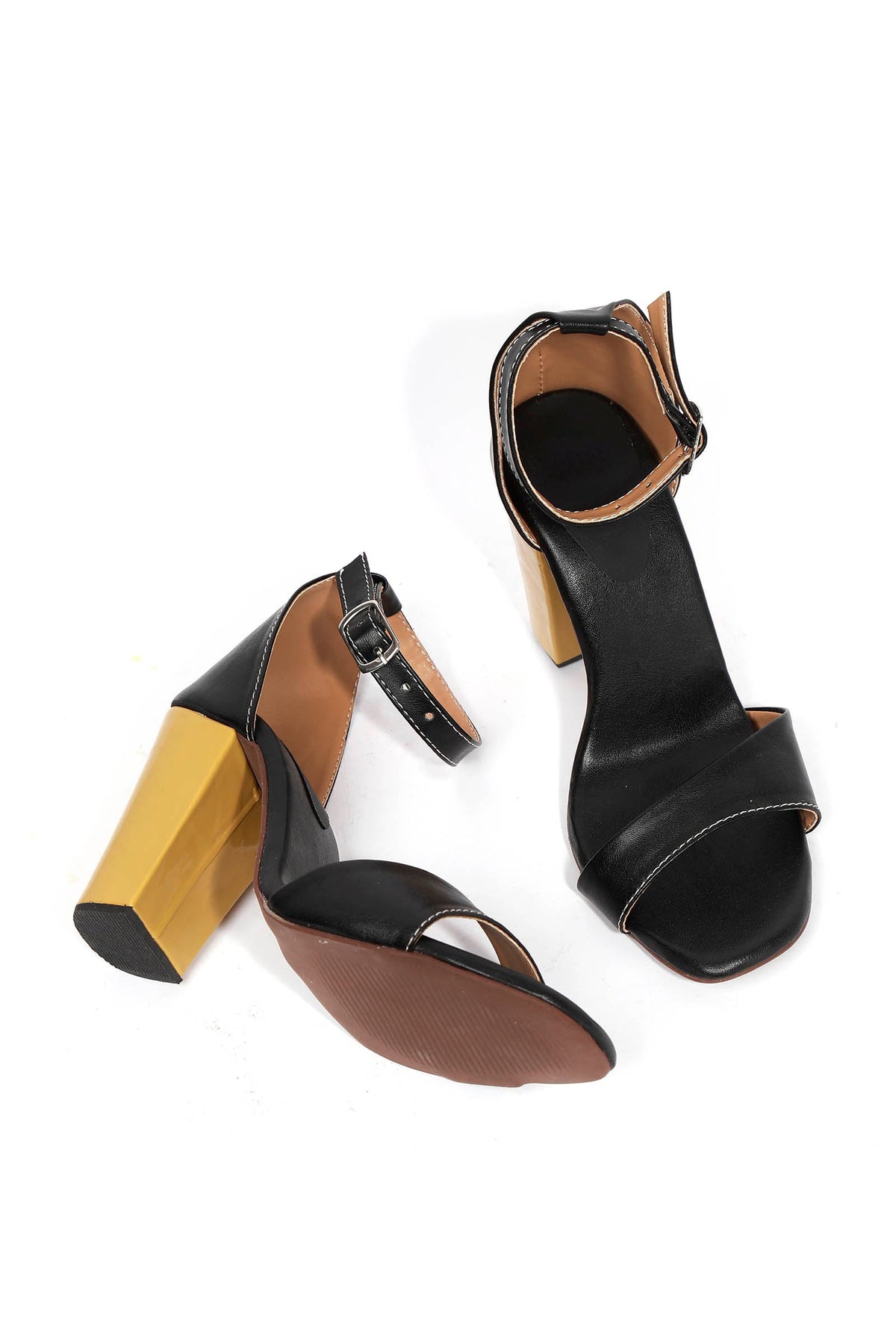 Pastel Black with Braided Golden Strap Cushion Padded Heels サイズ EU38