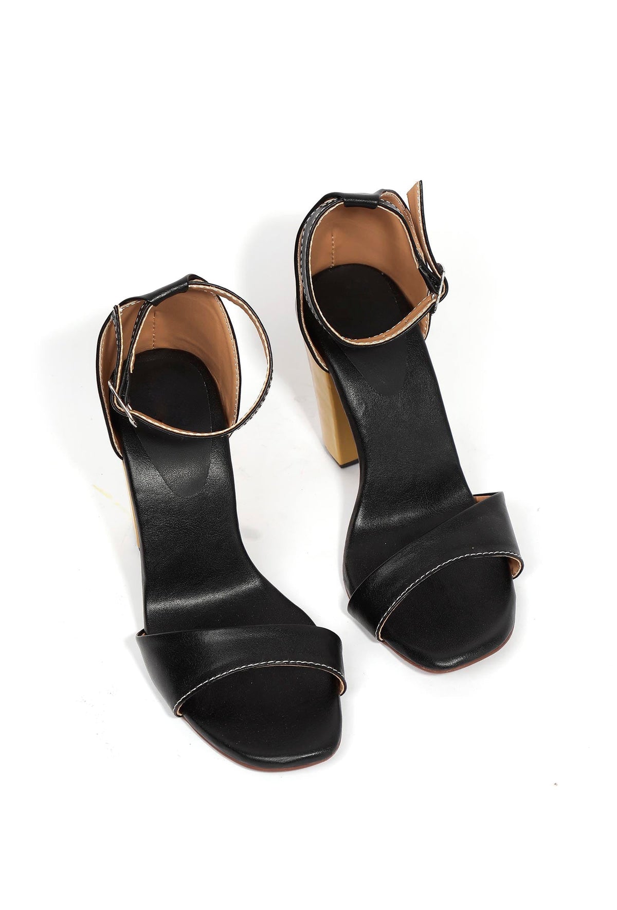 Pastel Black with Braided Golden Strap Cushion Padded Heels サイズ EU38