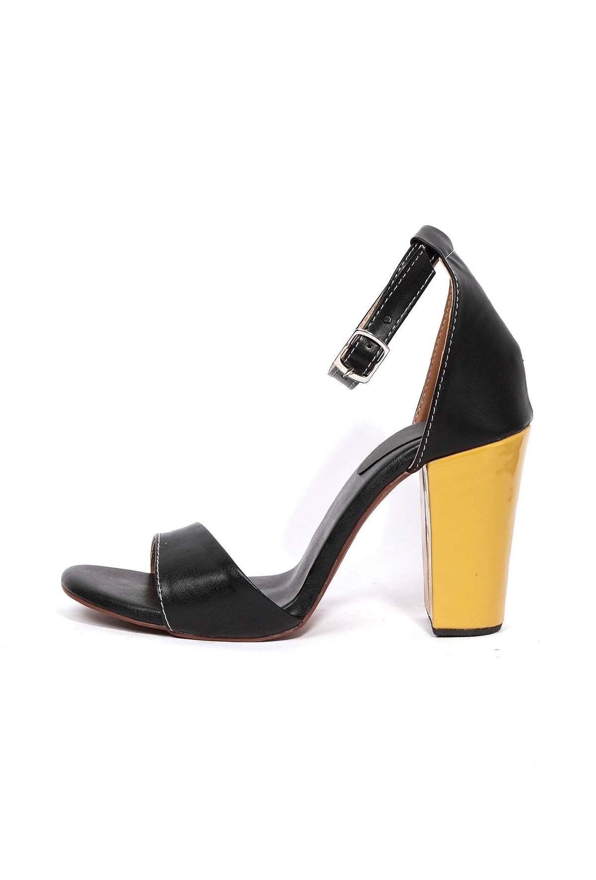 Pastel Black with Braided Golden Strap Cushion Padded Heels サイズ EU36