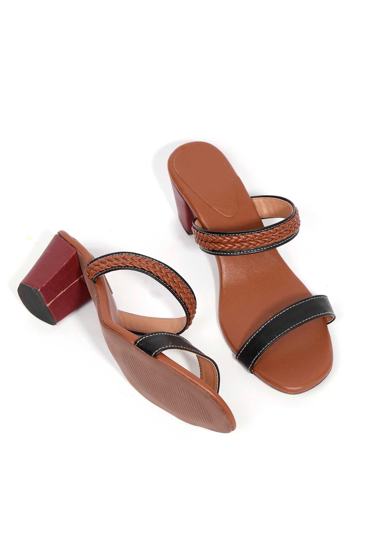 Chocolate Brown Strap Cushion Padded Heels サイズ EU40