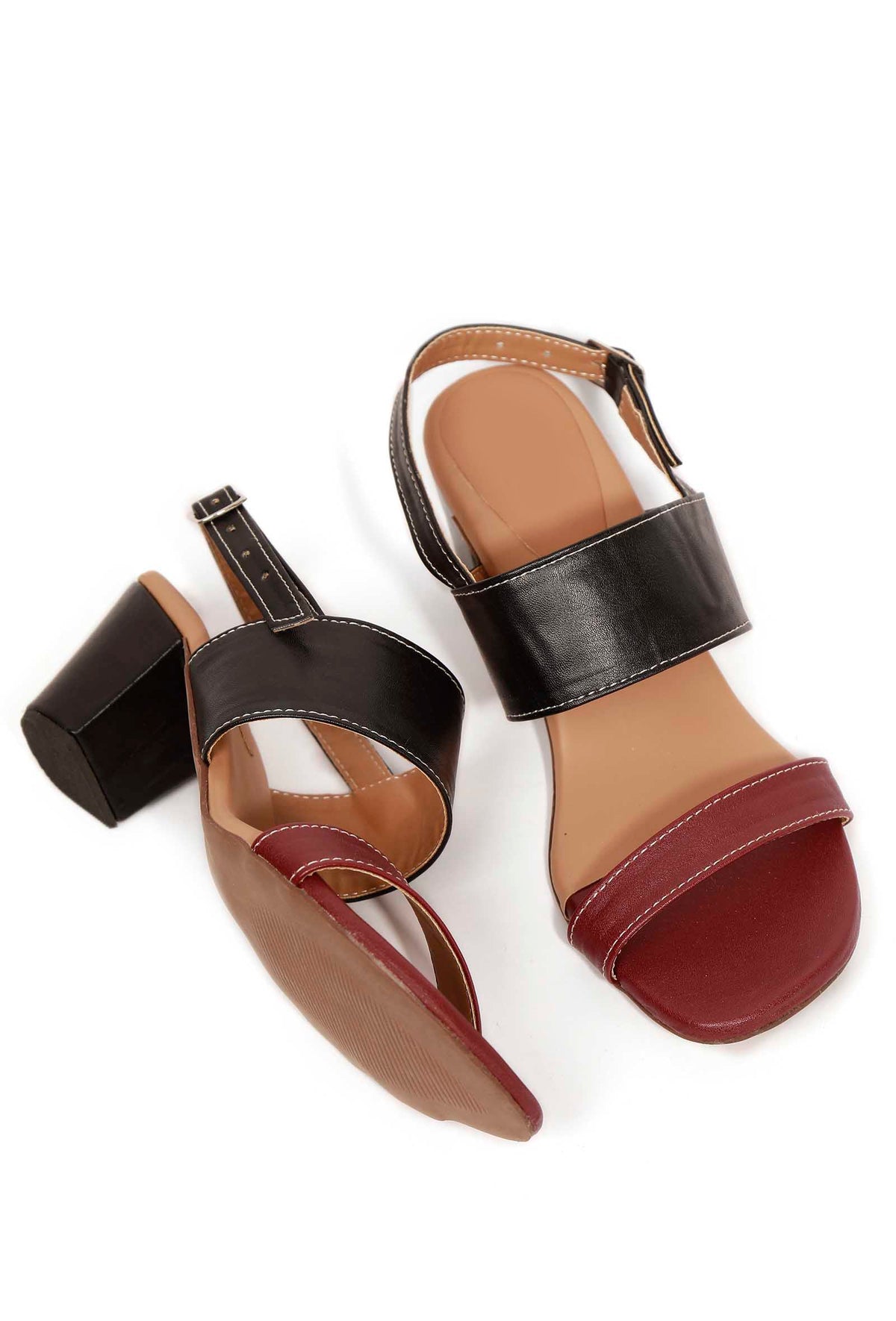 Cherry Red and Black Strap Cushion Padded Heels サイズ EU36