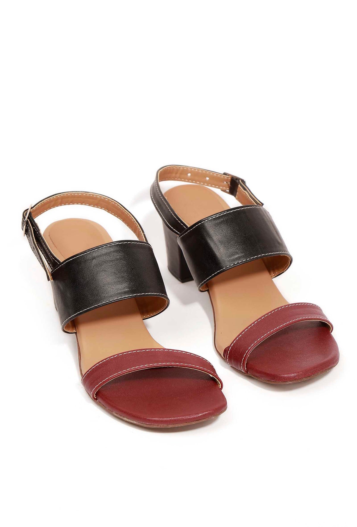 Cherry Red and Black Strap Cushion Padded Heels サイズ EU36