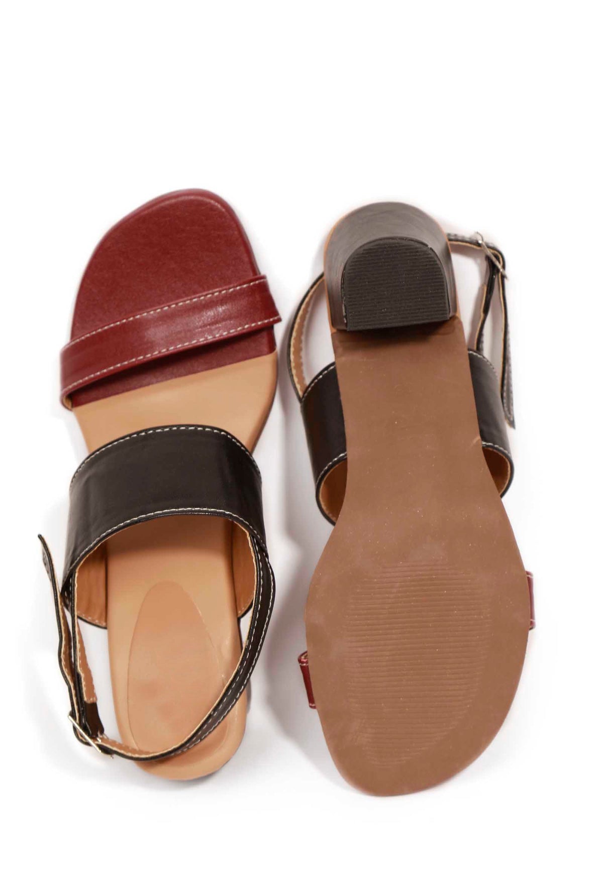 Cherry Red and Black Strap Cushion Padded Heels サイズ EU35