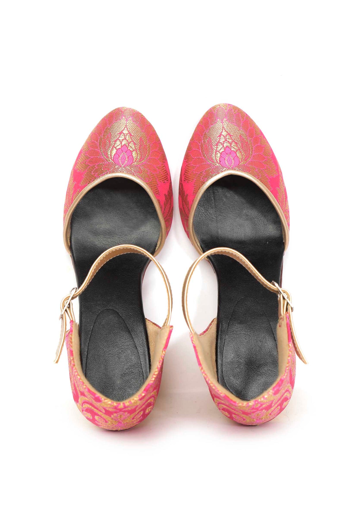 Yellow and Pink Brocade Block Heels サイズ EU40
