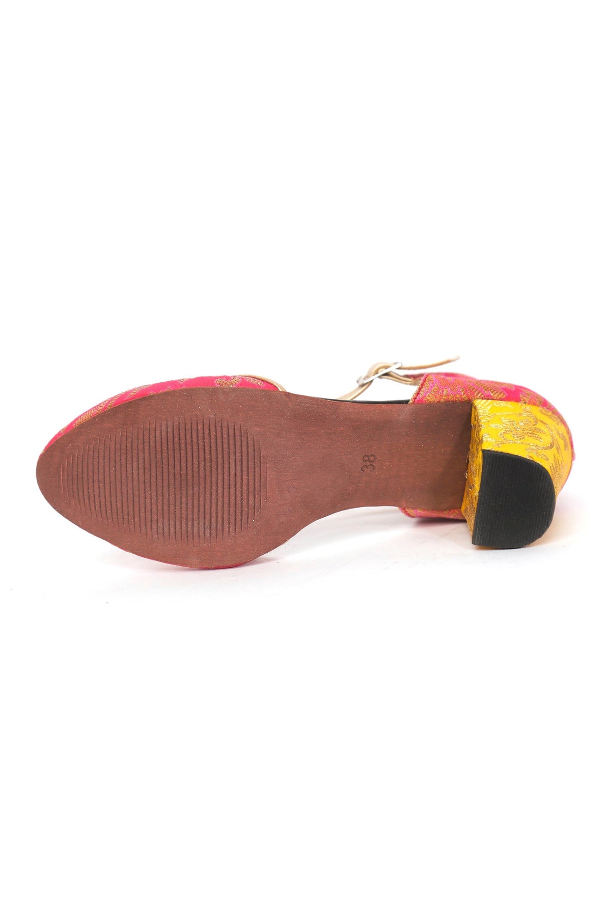 Yellow and Pink Brocade Block Heels サイズ EU38