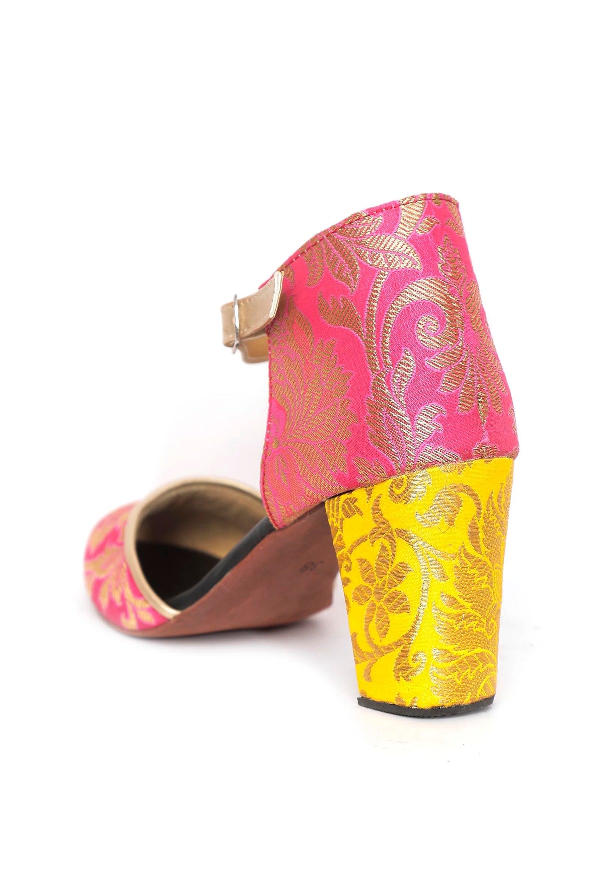 Yellow and Pink Brocade Block Heels サイズ EU35