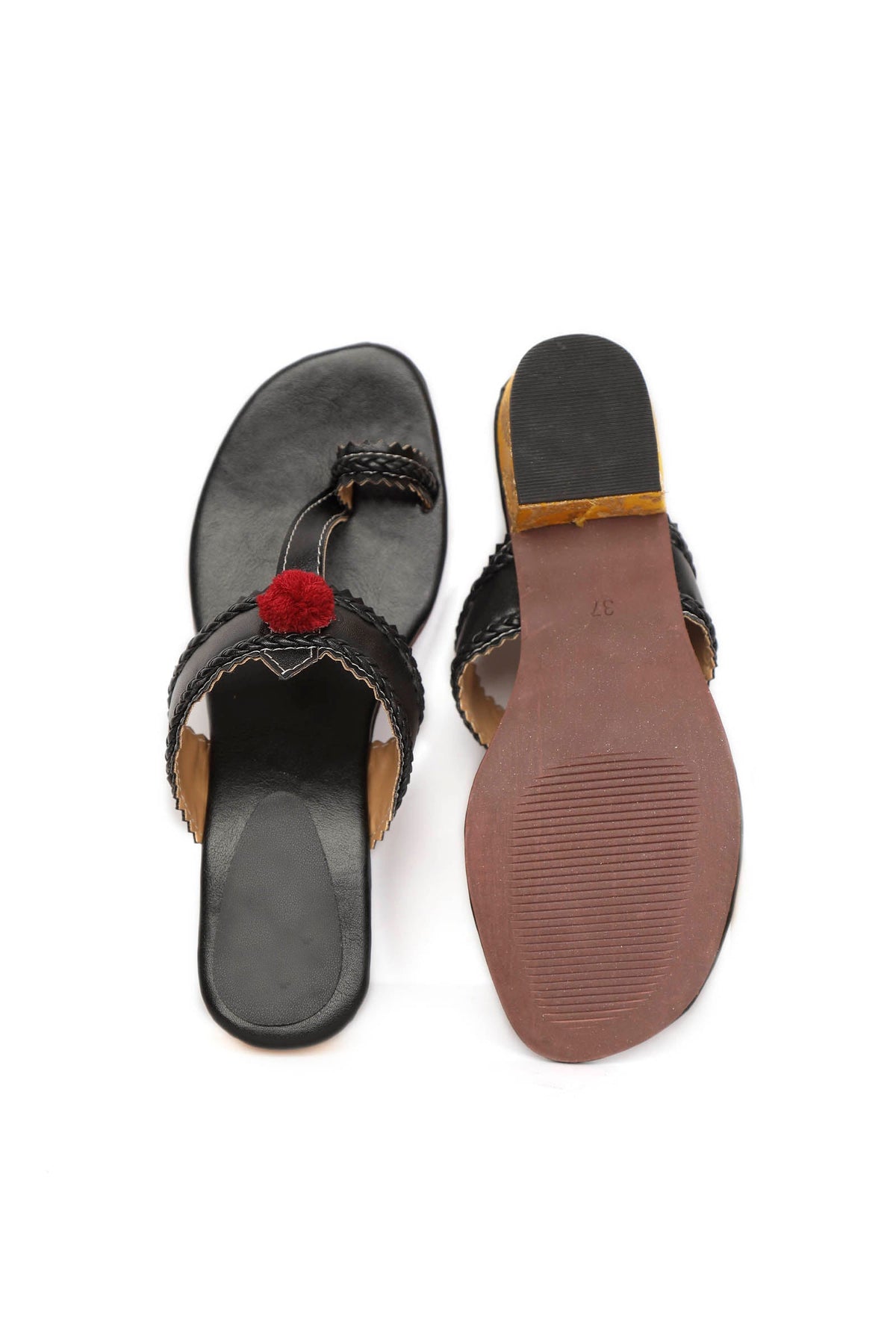 Onyx Black Brocade Kolhapuri Inspired サイズ EU36