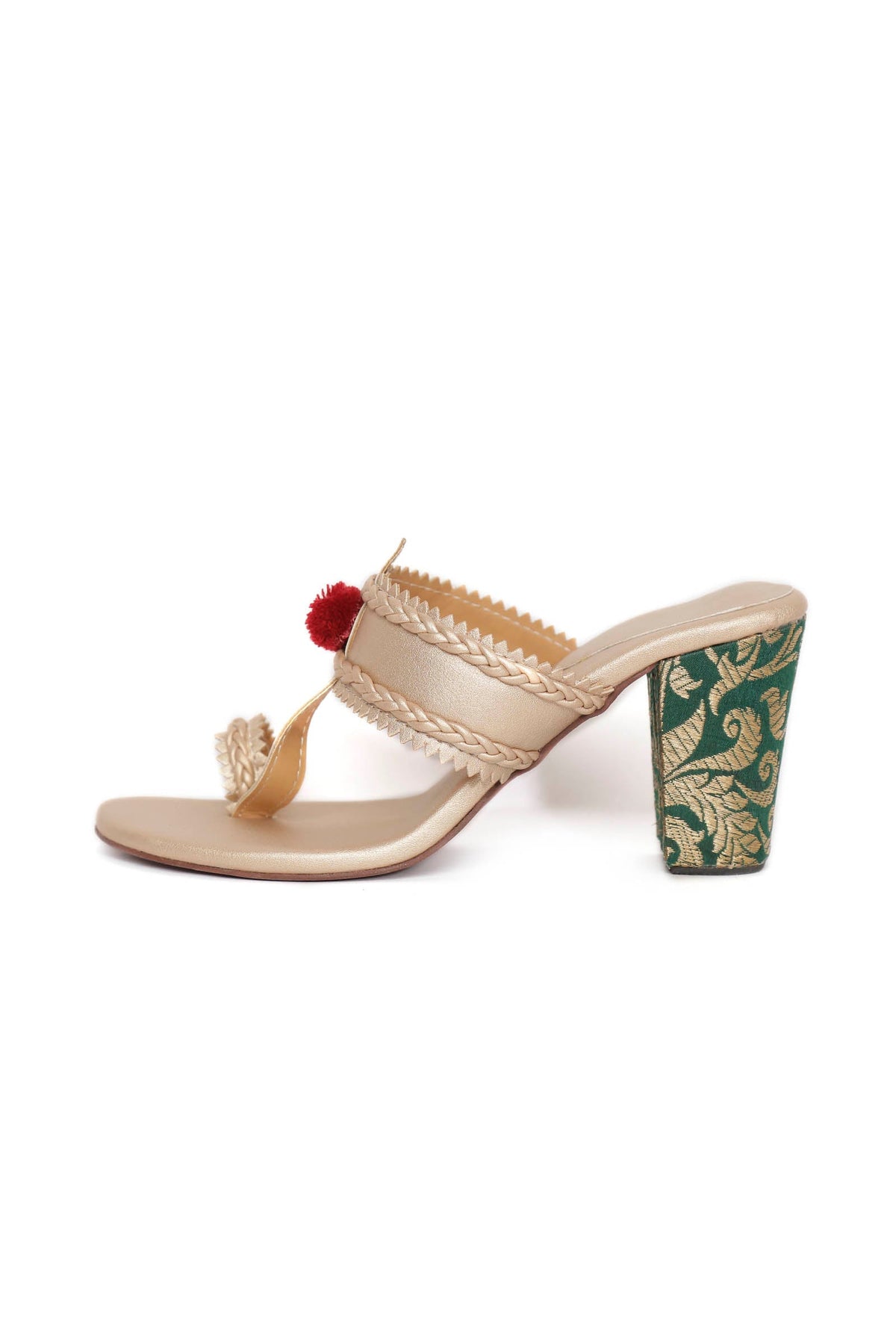 Green Brocade Heeled Kolhapuri Inspired サイズ EU37