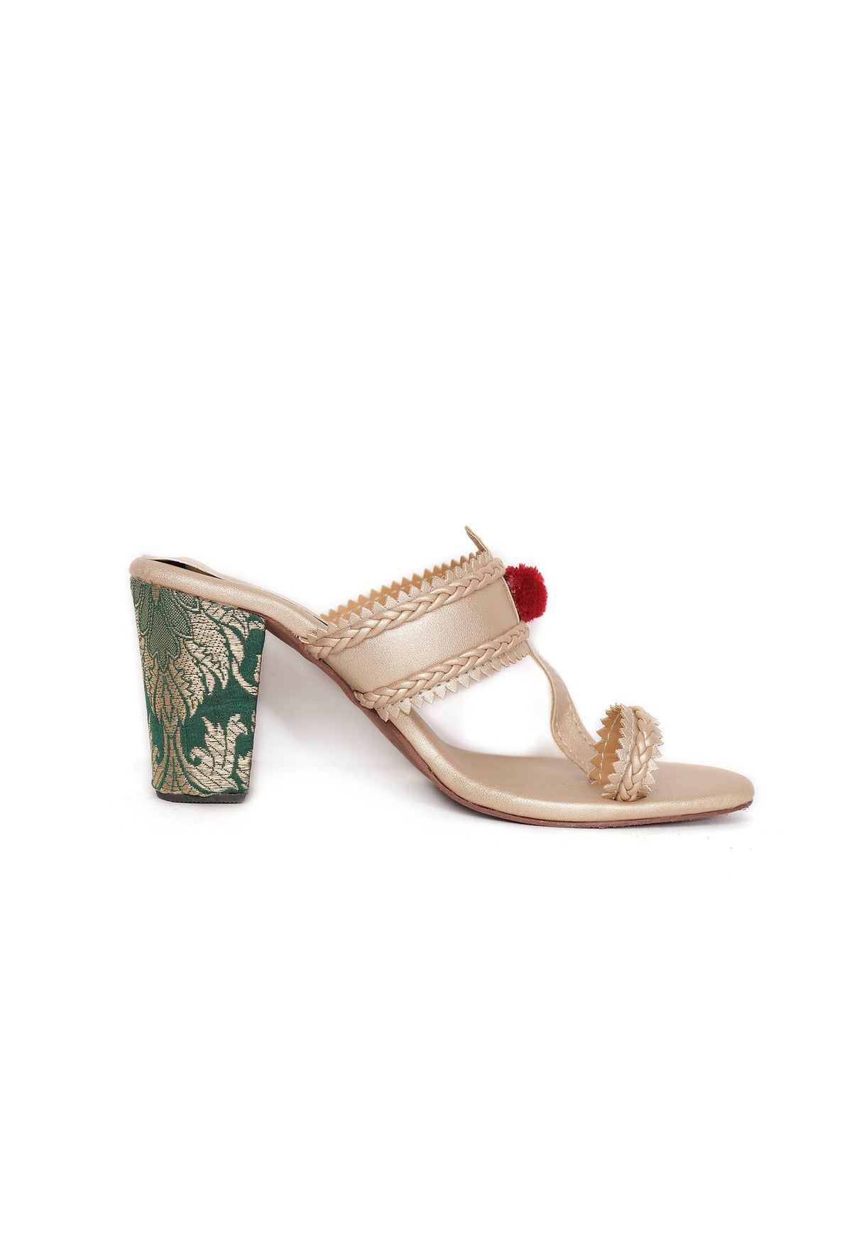 Green Brocade Heeled Kolhapuri Inspired サイズ EU37