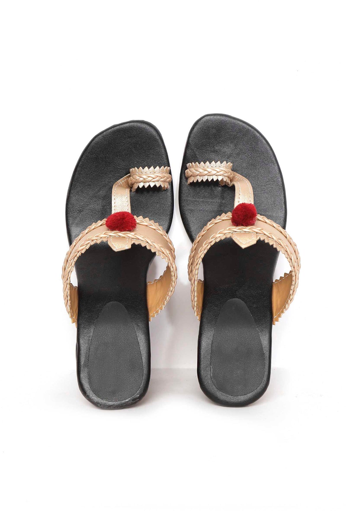 Black with Red Pom Brocade Kolhapuri Inspired サイズ EU42