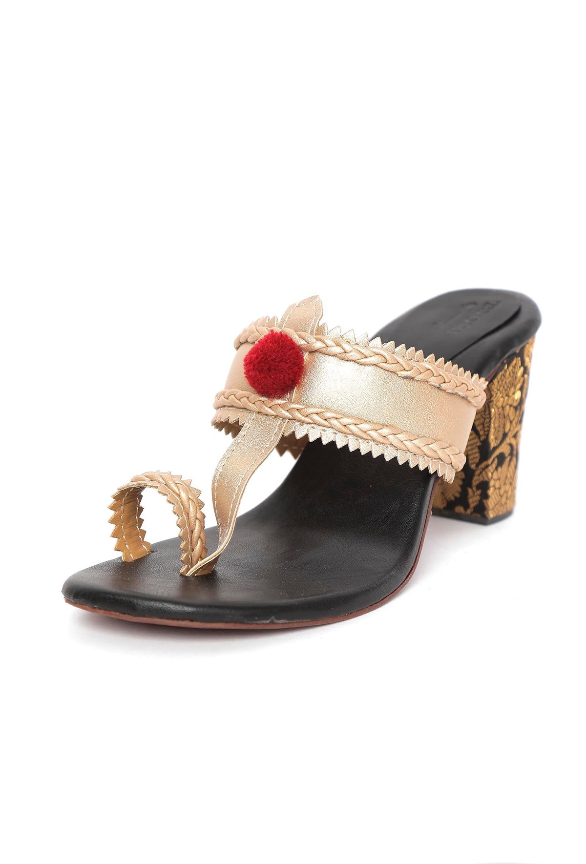 Black with Red Pom Brocade Kolhapuri Inspired サイズ EU39
