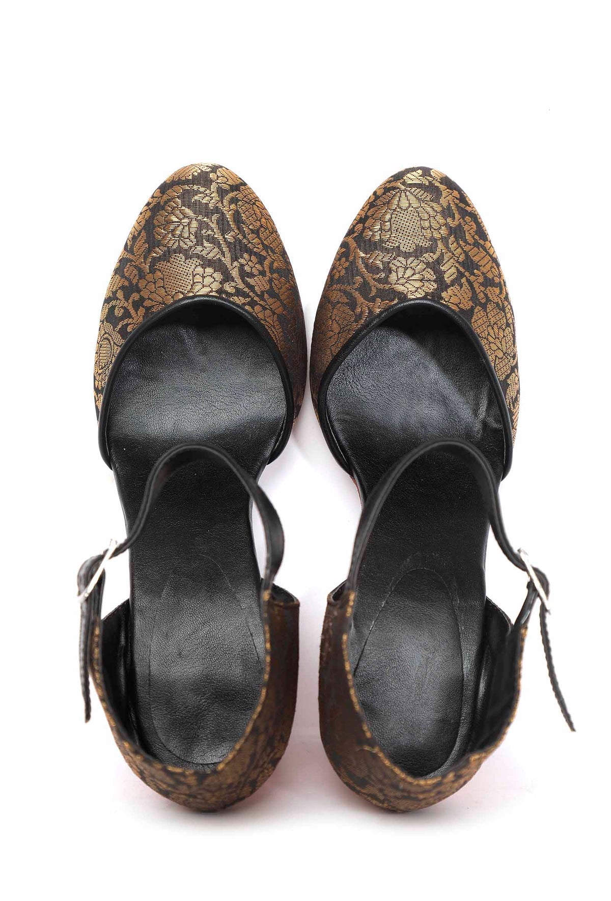 Blue Brocade with Pink Brocade Block Heels サイズ EU41