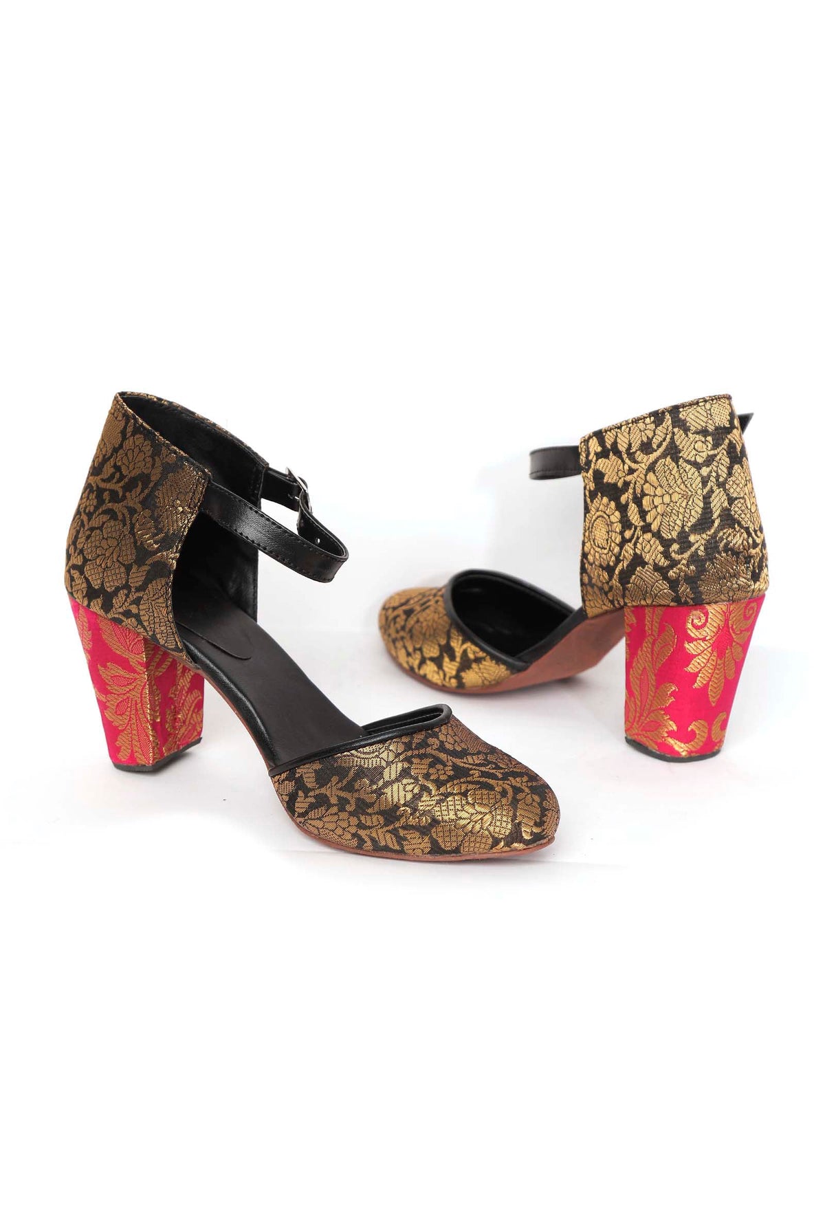 Blue Brocade with Pink Brocade Block Heels サイズ EU37