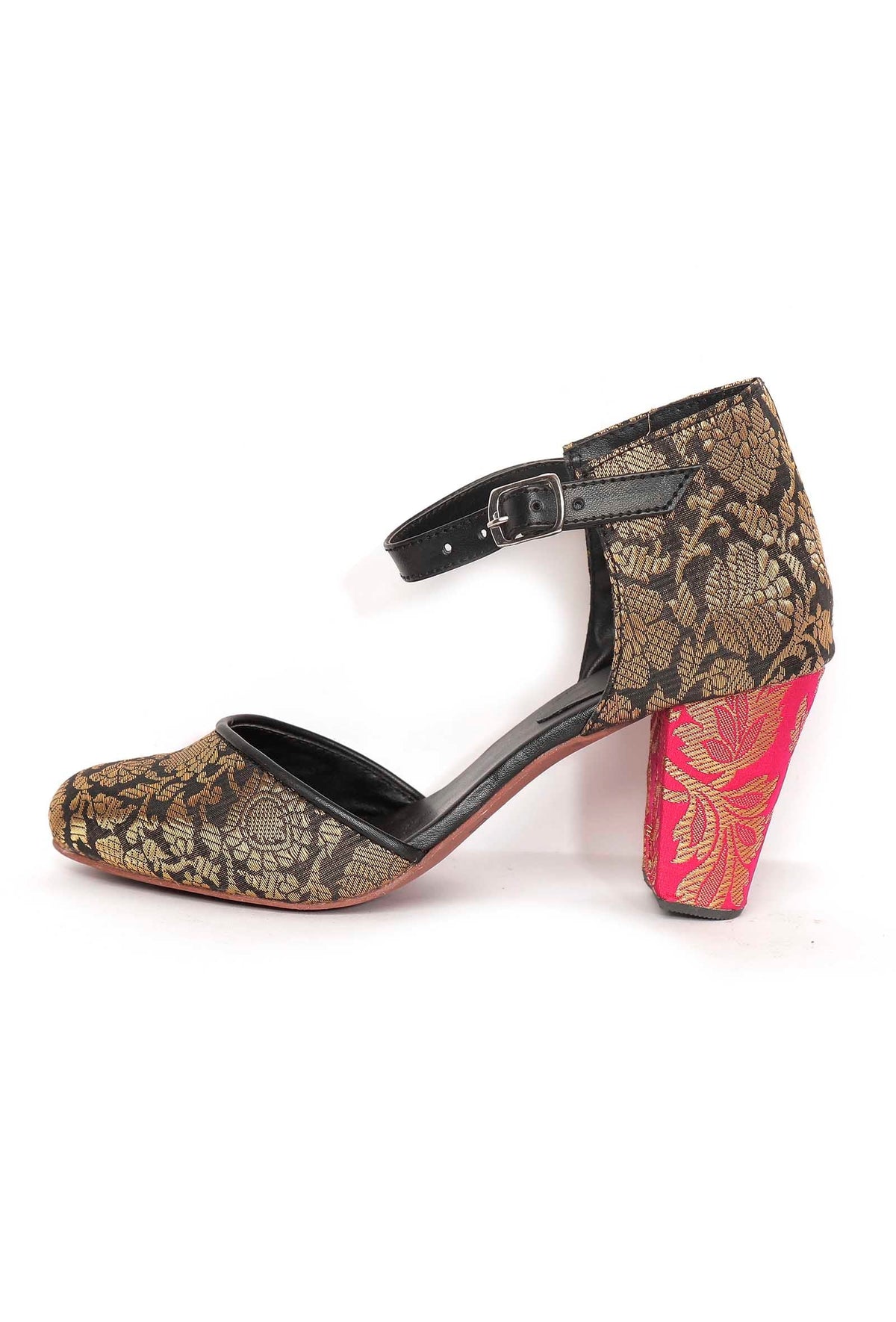 Blue Brocade with Pink Brocade Block Heels サイズ EU36