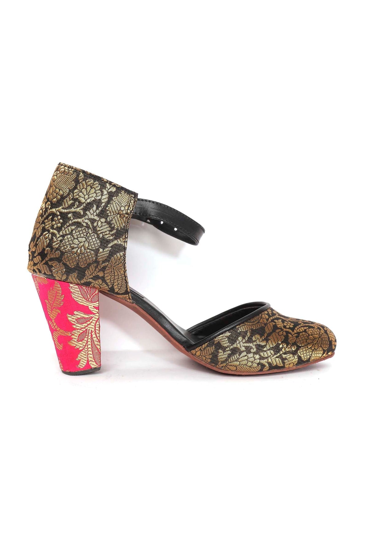 Blue Brocade with Pink Brocade Block Heels サイズ EU37
