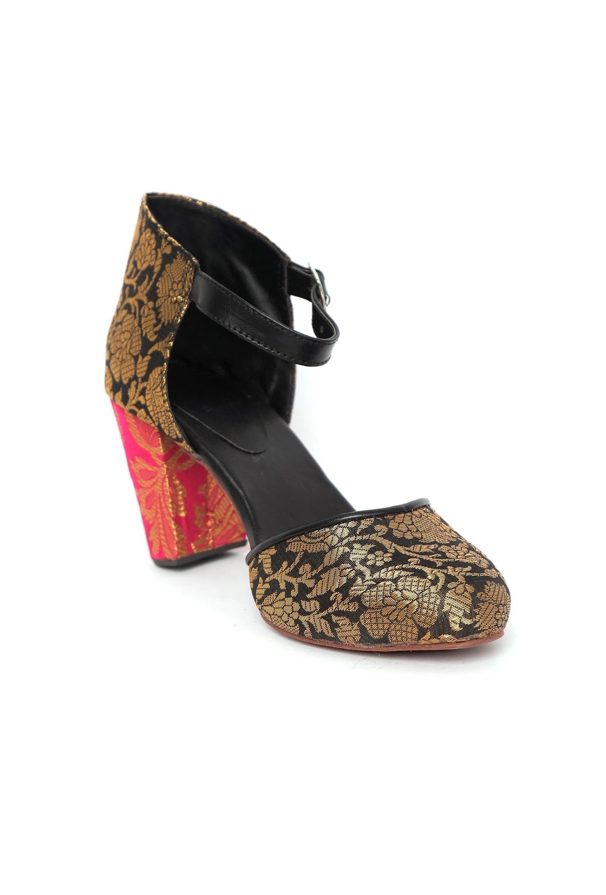 Blue Brocade with Pink Brocade Block Heels サイズ EU35